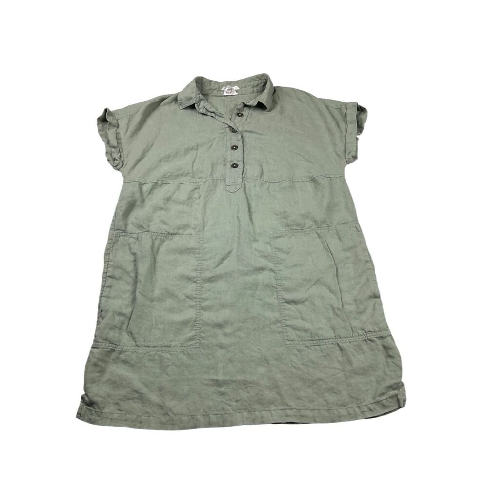 Nicole Miller Linen Popover Shirt Dress Sage Green Short Sleeve Breathable S
